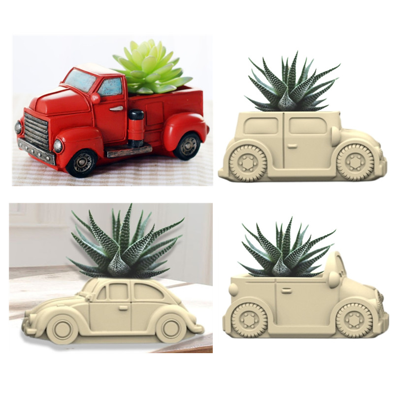 Echeveria Succulent - 車の多肉植物植木鉢用シリコンモールド、3Dシリコンモールド、かわいい漫画、車の収納ボックス、キャンドルカップ、コンクリート石膏シリコンモールド